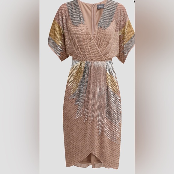 LIV FOSTER ❤️❤️ Luxurious Beaded Sequin Dolman Sleeve Faux-Wrap Dress size 6 NWT - Picture 7 of 15